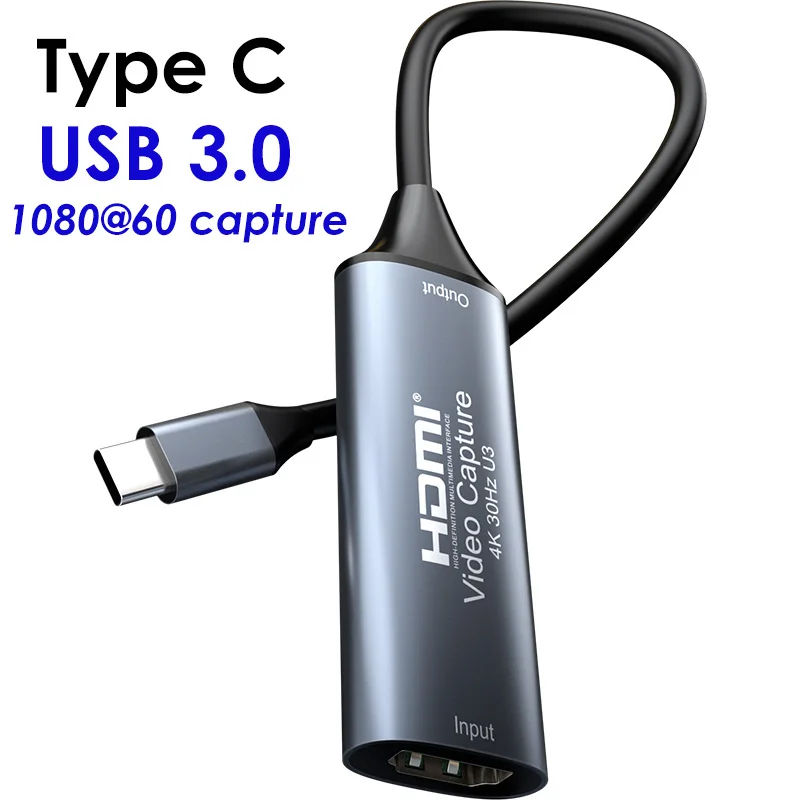 Cartão de captura de vídeo compatível com HDMI, Game Grabber, Gravar para Switch, Xbox, PS4, 5, Transmissão ao vivo, Tipo C USB 3.0, 2.0, 4K, 30Hz,