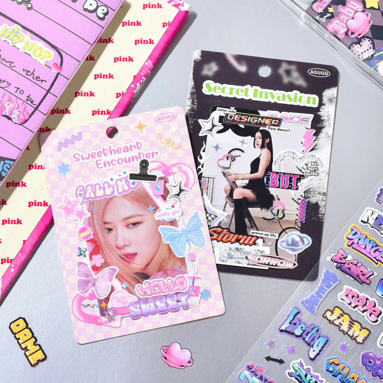 Korean Style Sticker Set For Kpop Photocards, Journaling & Toploader Deco - Premium Quality - Cute Ribbon Star Dialog Box & More