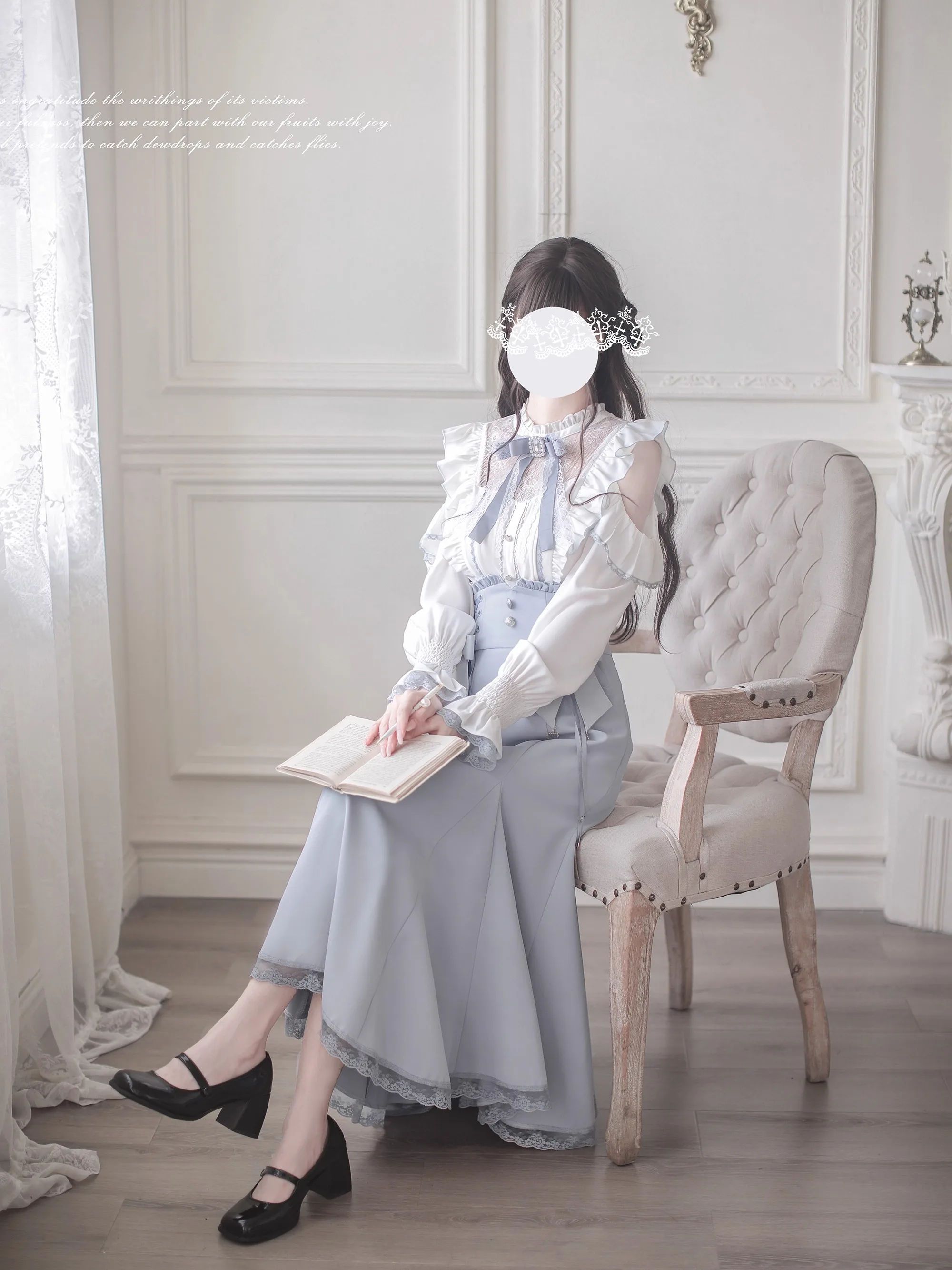 Japanese Style Watercolor Rojita Mass-Produced Elegant Mermaid Skirt Sweet Temperament Long Sleeved Shirt Single-Breasted Top