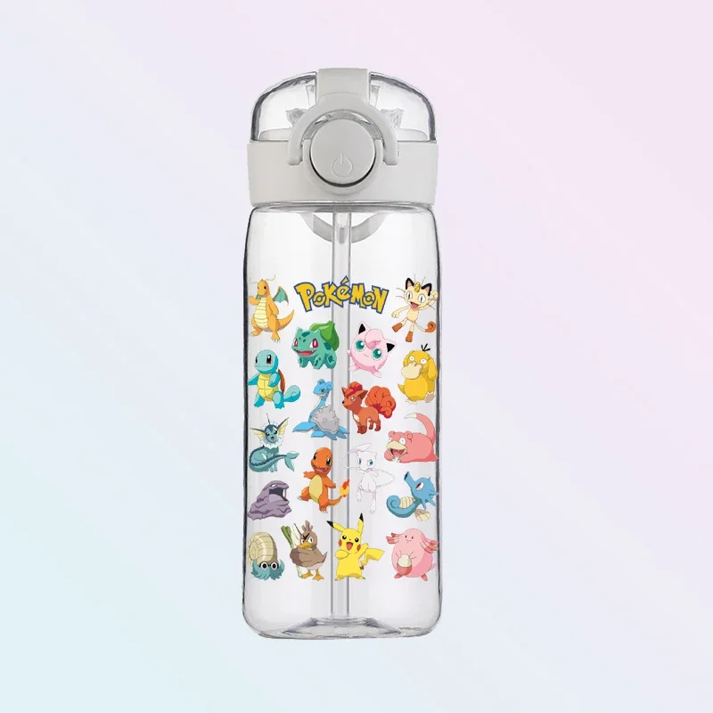 400ML Pokemon Pikachu Sports Water Bottle Cartoon Outdoor Large Capacity Leak-proof Cup Motivational Portable Plastic Cup Straw