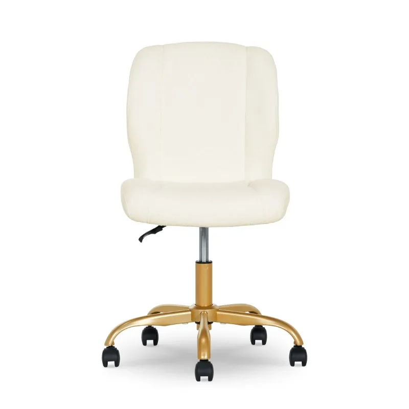 Bouclé Armless Office Chair, Cream,rolling caster wheels and sturdy 24.75 x 21.25 x 32.75