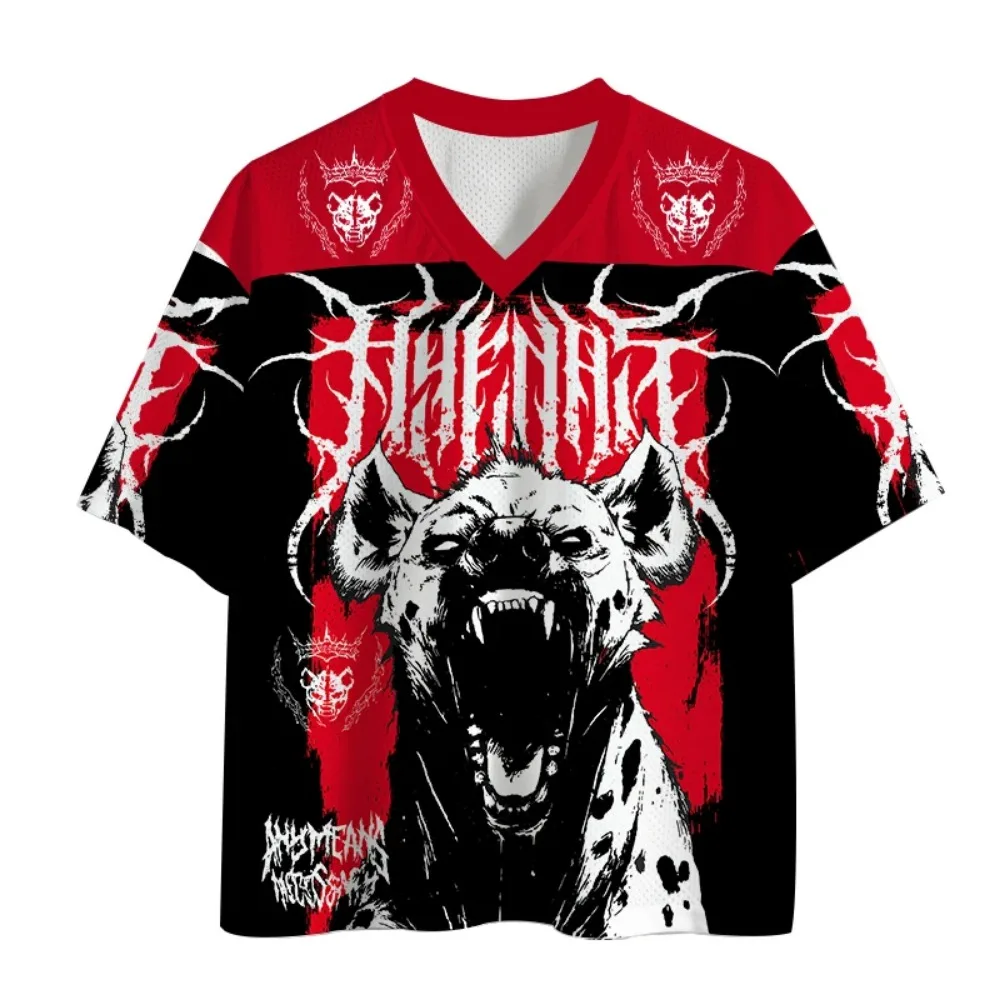Harajuku Howling Hyena 3D-gedrucktes Sport-T-Shirt mit V-Ausschnitt für Männer, schnelltrocknend, atmungsaktiv, für Outdoor, Streetwear, Freizeitkleidung, Eltern-Kind-Bekleidung – Detail 2