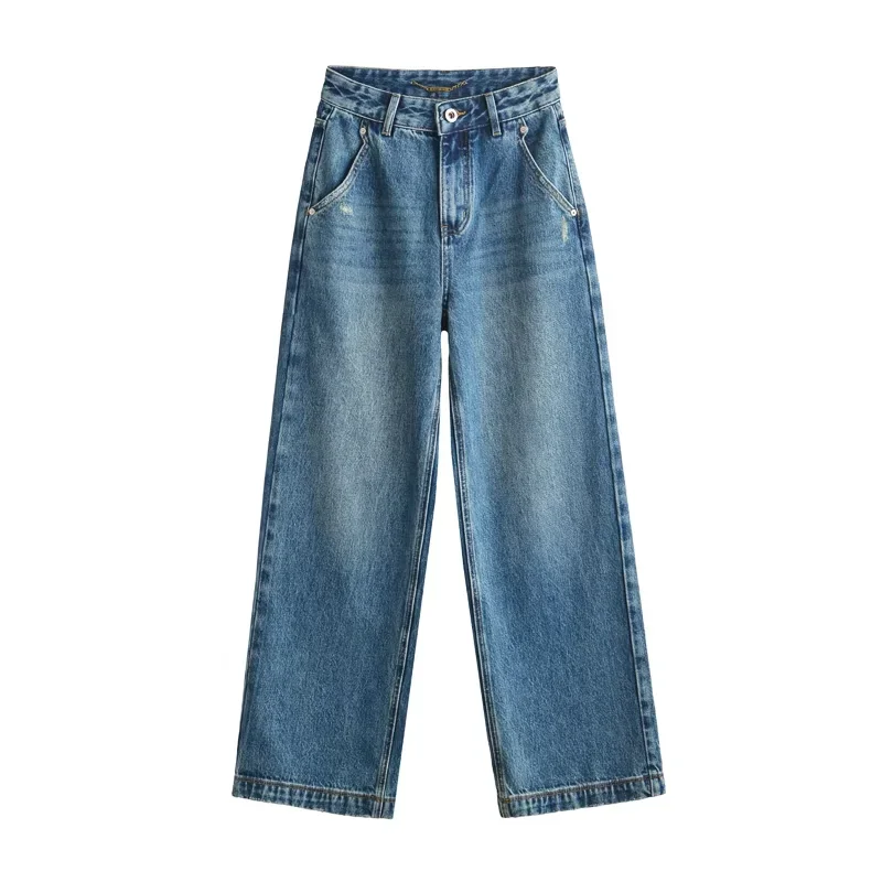 

Модные женские джинсы из чистого хлопка, прямые длинные брюки с талией, весна 2024, женские брюки из джинсовой ткани с талией