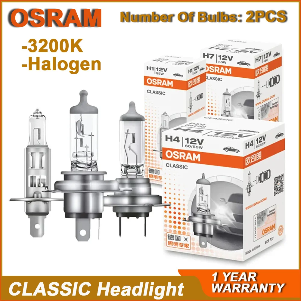 OSRAM Original H1 H4 H3 H7 Standard Headlight 12V 55W 100W 3200K Brightening Hi/lo Beam Fog Lamp Car Halogen Bulb OEM (2PCS)