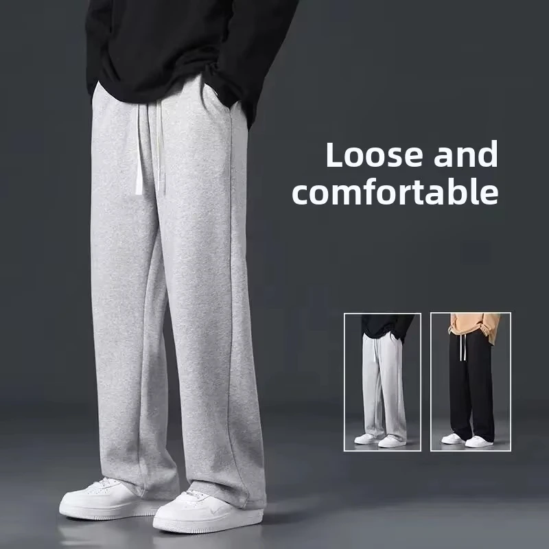 

Grey Men's Sweatpants, Summer Thin Loose Straight Leg All-Season Sports Casual Long Pants Wide Leg Fitness Pants