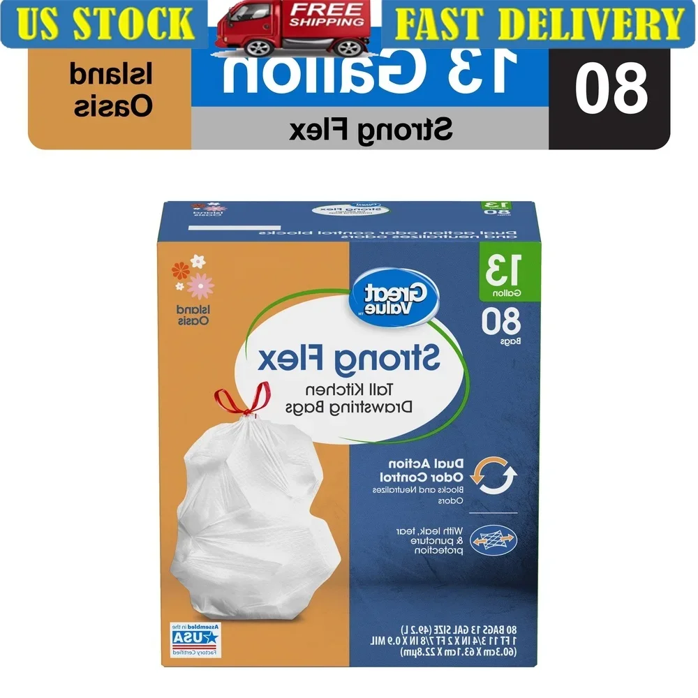 80 عدد 13 جالون أكياس قمامة المطبخ الطويلة الرباط مانعة للتسرب التحكم في الرائحة مقاومة للثقب فليكس قوي