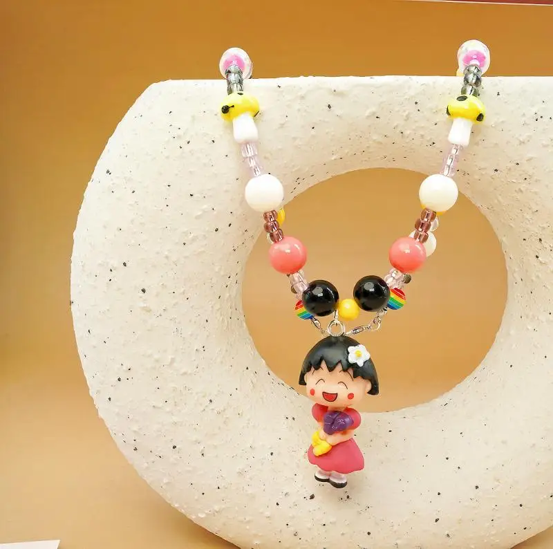 Kawaii Anime Cartoon Chibi Maruko Chan Colorful Beaded Necklace Decoration Girl\'s Birthday Creative Peripherals Gift Jewelry