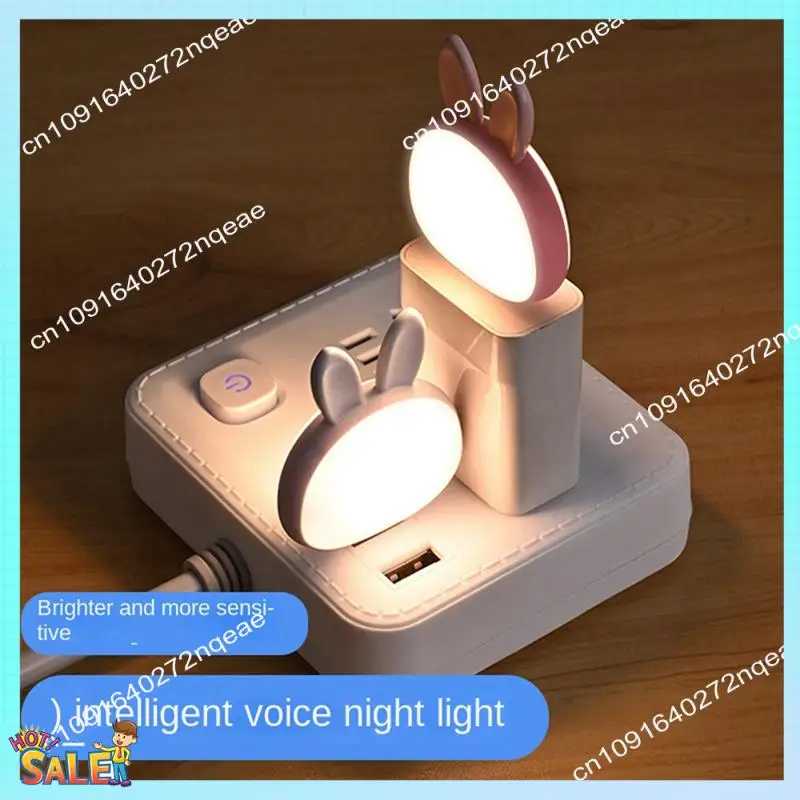 N08R 2Pcs USB Reading Lamp,Mini Bunny Night Light, Smart Voice 3 Color Desk Lamp For Bedroom Kids Room White Easy Install