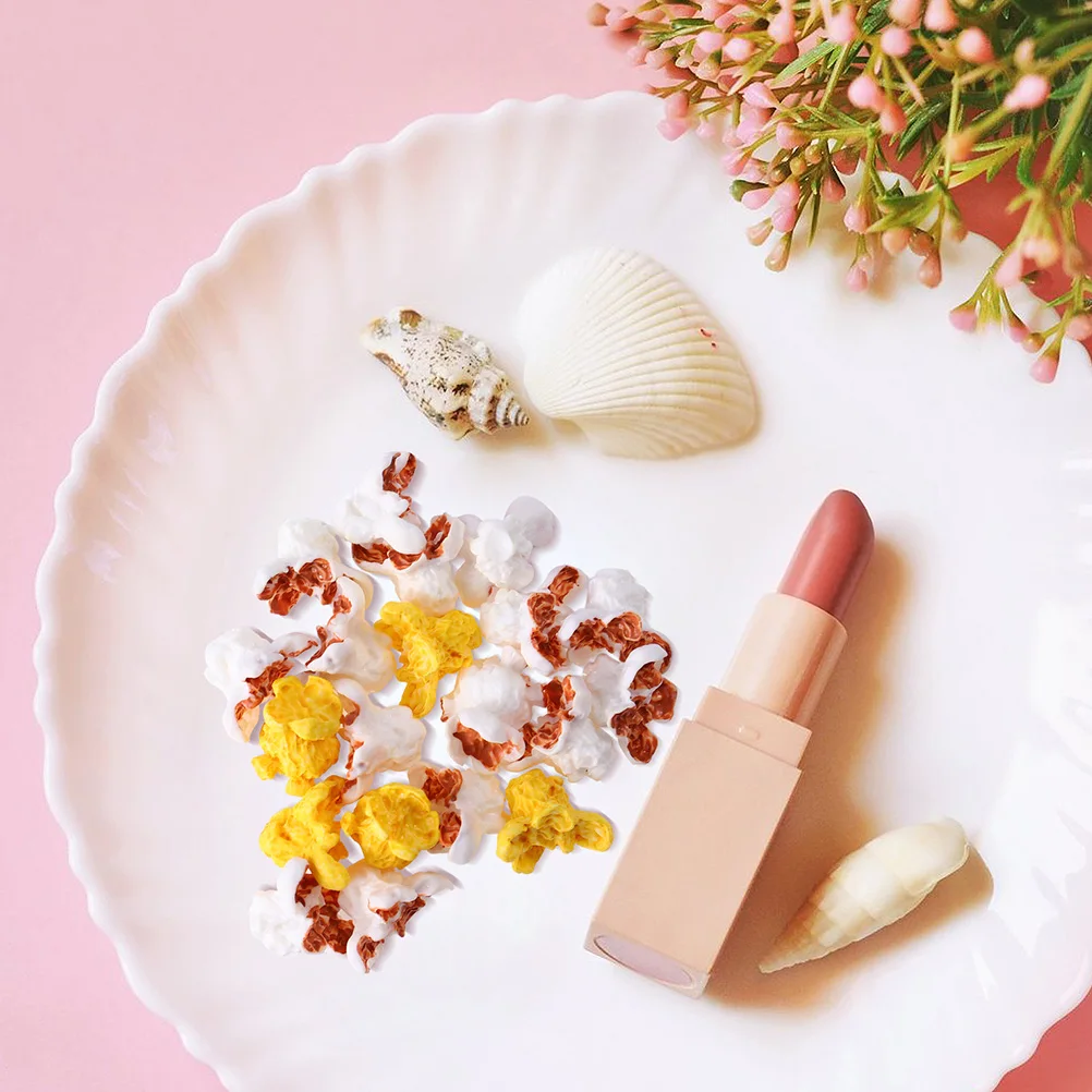 

50pcs Simulation Charm Diy Mini Artificial Popcorn Adornment Creative Popcorn Decor Phone Case Ornament Craft Accessories Mini