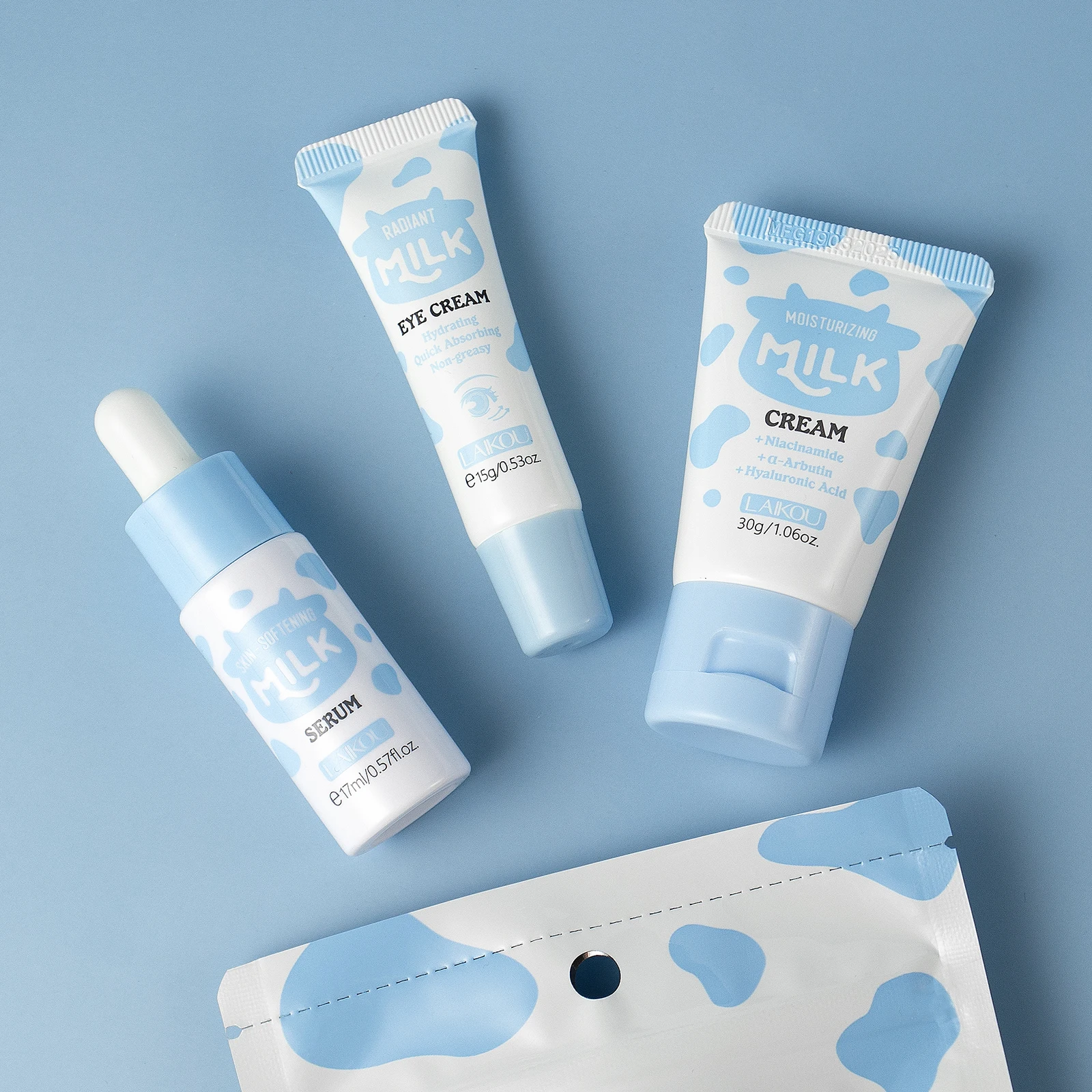 LAIKOU Milk Glowing Trio Set Deep Nourishment Kit Hydrating Skincare Non-Greasy Serum Eye Cream Moisturizer Gift Set image 3