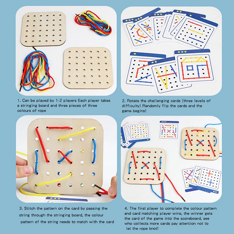 Houten Montessori Leermiddel Geometrie Touw Threading Games Kinderen Vroeg Onderwijs Denken Trainingsbord Educatief Speelgoed