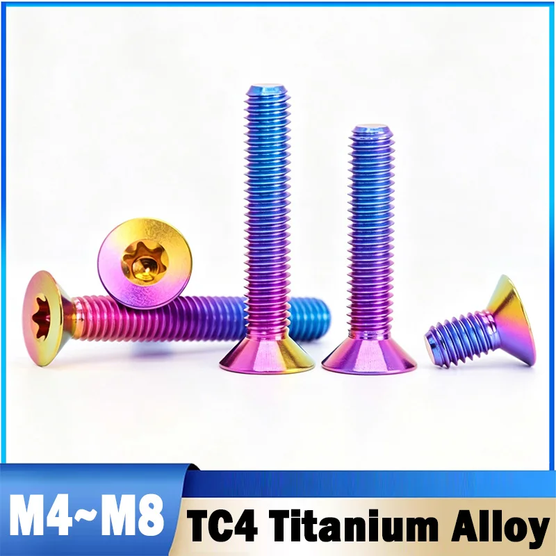 1Pcs M4 M5 M6 M8 TC4 Titanium Alloy Colour Countersunk Torx Screws Bolt for DIY Bicycle Motorcycle Modification
