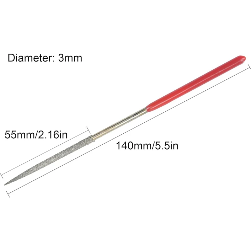 Lima per aghi diamantati rotondi da 10 pezzi, Set di lime per aghi diamantati rotondi da 3Mm X 140Mm per molatura di vetro in legno di pietra metallica