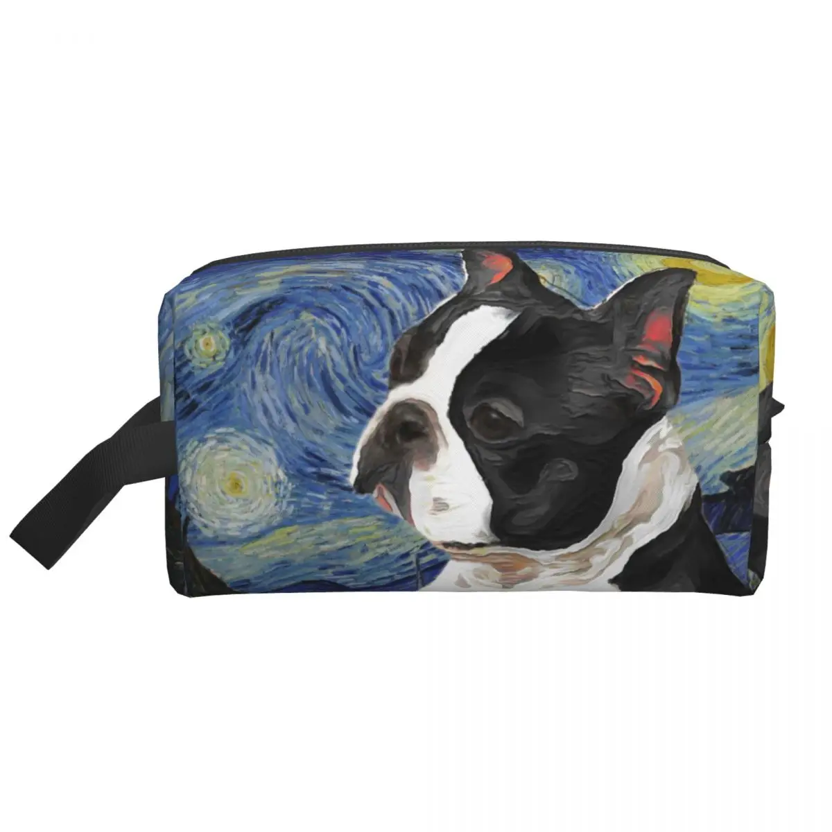 Custom Boston Terrier Art Van Gogh Starry Night Toiletry Bag Puppy Dog Art Animal Makeup Cosmetic Bag Beauty Storage Dopp Kit