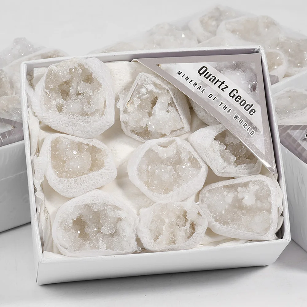 Natural Agate Geode Crystals Kit Morocco White Geode Reiki Chakra Mineral Teaching Tools Specimen Collection Science Gifts
