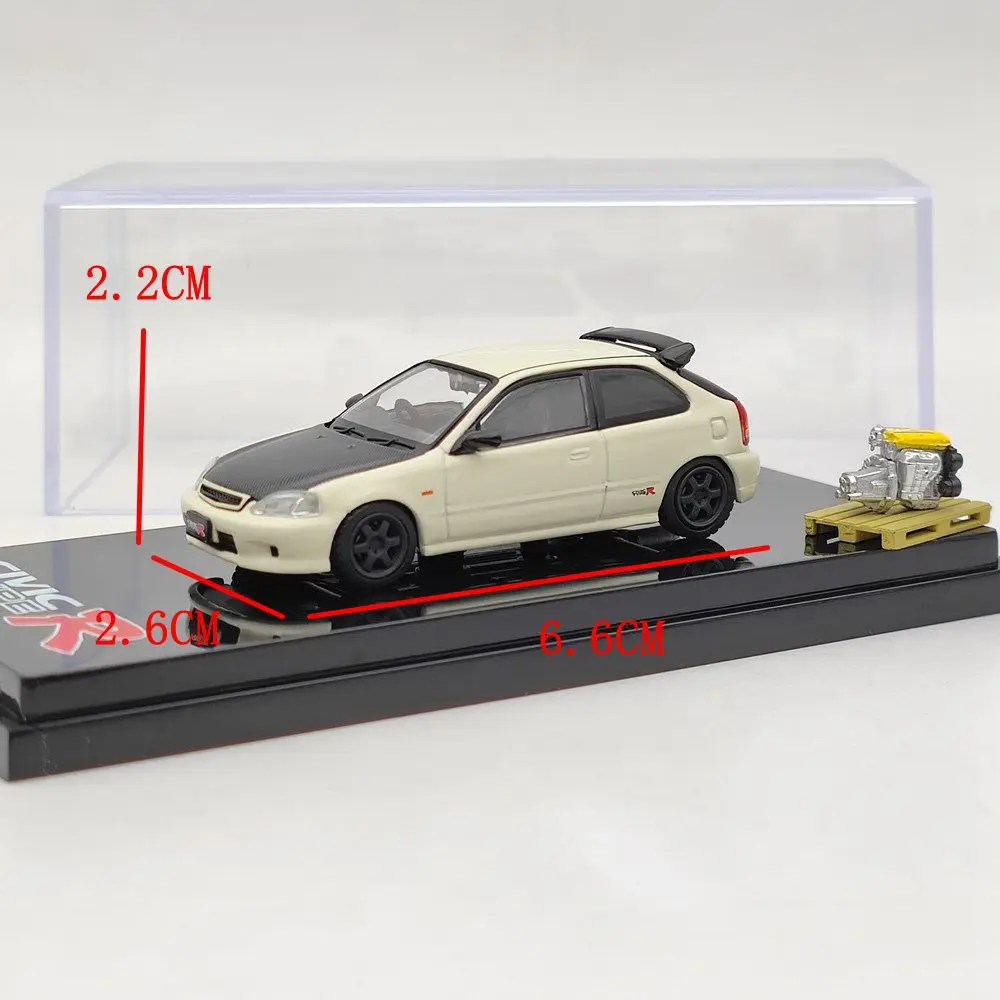 1/64 hobby japão civic tipo r (ek9) com modelo de exibição de motor hj642016ew branco brinquedos fundidos carro coleção presentes