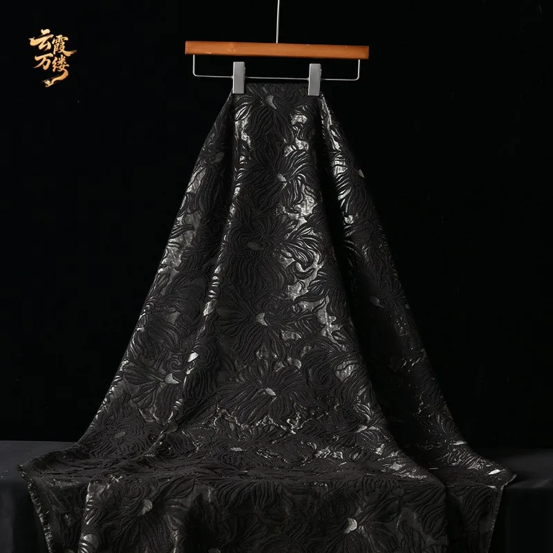 A fashionable and elegant dress Chinese style black silver silk satin floral jacquard fabric for cheongsam clothing