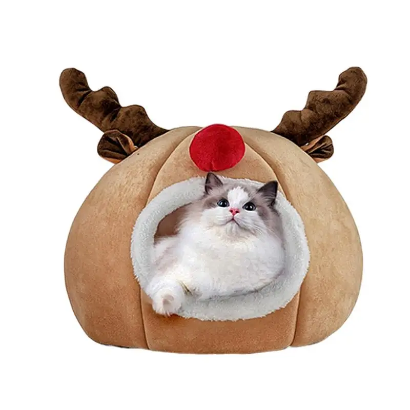 New Year Christmas Gift For Pets Cold Weather Self-Warming Cat Cave Bed Semi-Enclosed Cat House Bed For Puppy And Dogs