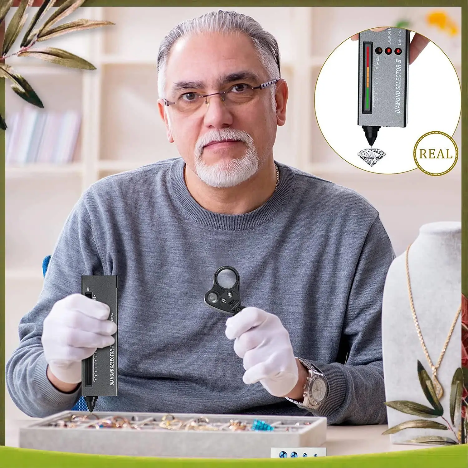 

New-Diamond Tester Jewelry Diamond Detector Gem Diamond Tester Pen 30X 60X Illuminated Jewelry Eye Loupe Distinguish Tool