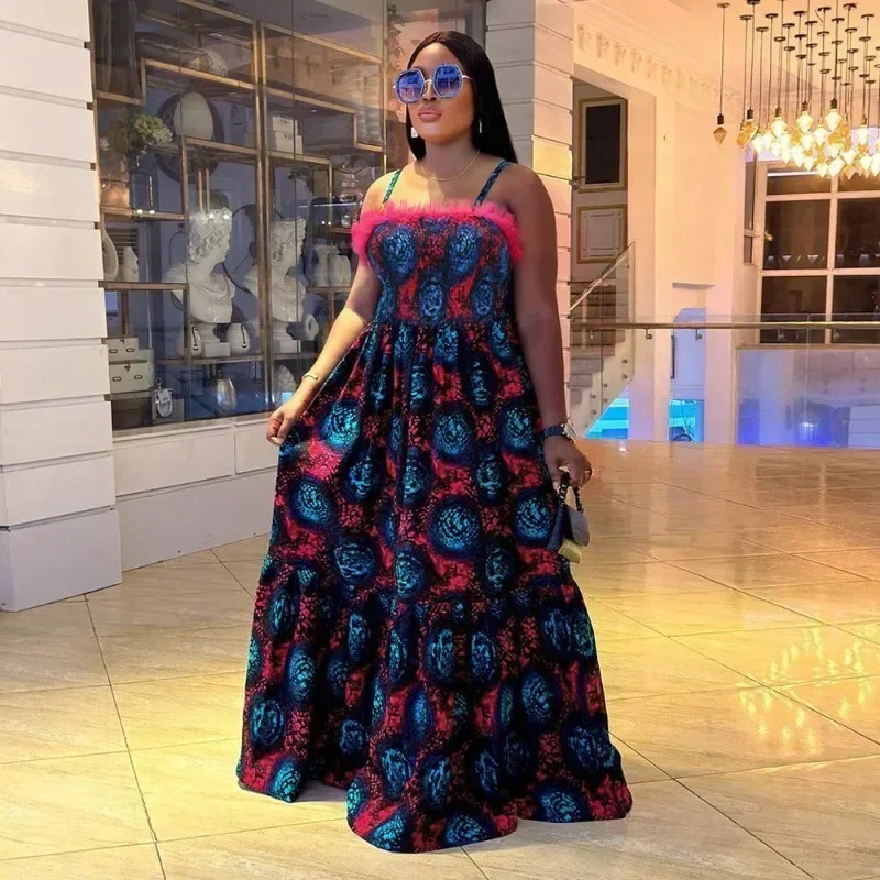 

GUWU Летнее женское повседневное платье без рукавов без бретелек с принтом и открытой спиной, свободное вечернее платье для ночного клуба, длинные макси-платья с большими качелями