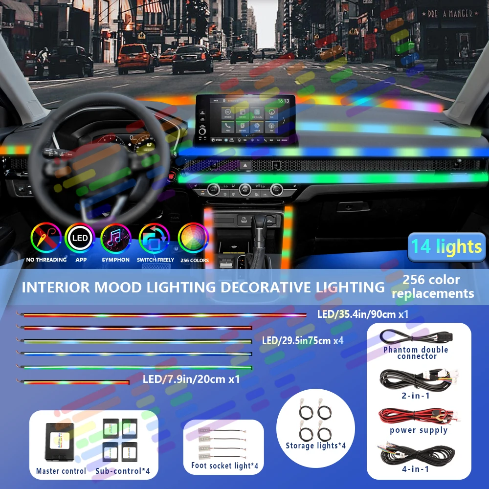 

Car Interior Acrylic Light 14 in1 Car Ambient Lights 64 RGB Guide Fiber Optic Car Decoration Atmosphere Light For BMW 1/3/5/7