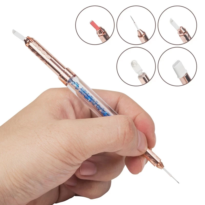 

1pc Rose Gold Manual Crystal Acrylic Tattoo Pen With Cap Double Use Fog Round Needles Microblading Permanent Makeup Eyebrow Tool