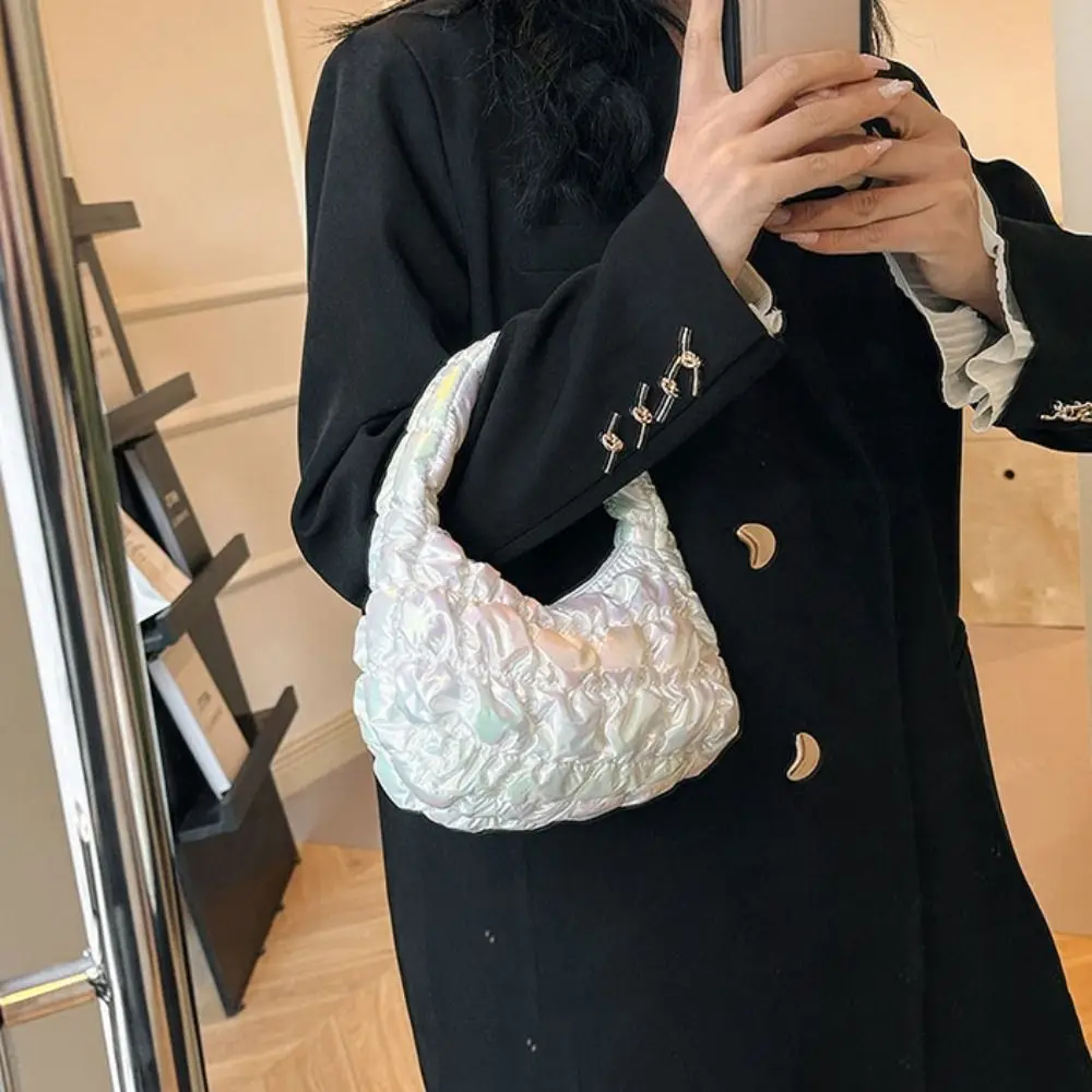 

Sweet Mini Cloud Bubble Handbag Nylon Korean Style Pleated Cloud Bag Shoulder Bag Solid Color Underarm Bag Girls