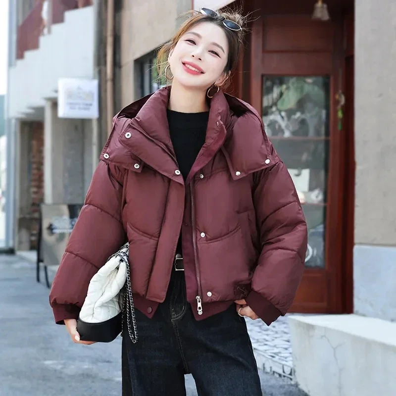 

2025 New Winter Hooded Jacket Women Parkas Thick Warm Down Cotton Outerwear Casual Loose Elegant Female Overcoat