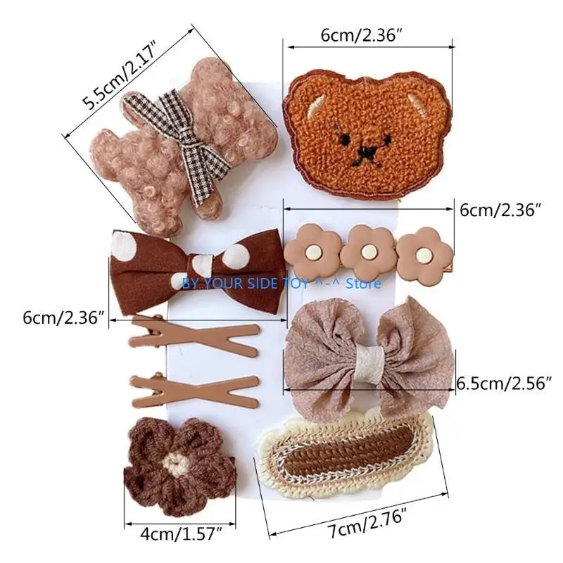 9pcs/set Girl Hair Clip Set Flower Hairpin Bear Hair Clip For Girl Bow Barrettes U6XE