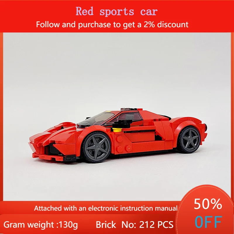 Bloc de Construction modèle MOC 212 pièces, ensemble de Construction de voiture de sport rouge pour garçons et adultes, jouet créatif cadeau de noël