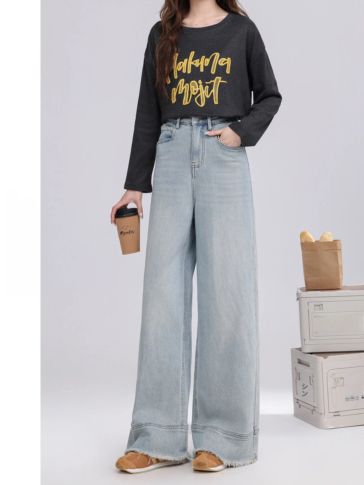 

High Waist Wide Leg Denim Jeans New Arrival Spring 2026 Blue Denim Fabric Ladies Casual Trousers Comfortable Fit Spring Season