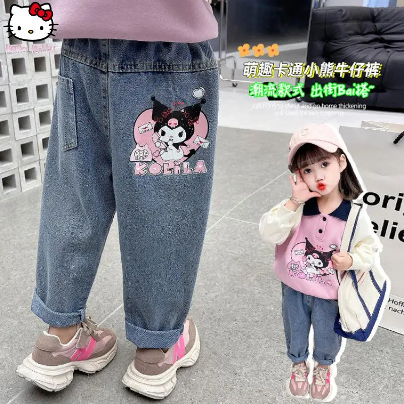 

Children's Autumn New Fashion Jeans Girls' Lapel Casual Hoodie Versatile Soft Two-Piece Set Cartoon Anime Girl Kuromi Set