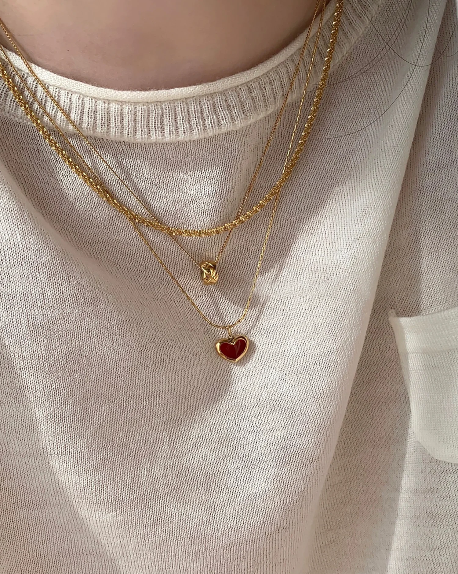 Korean Trendy Red Heart Pendant Golden Stainless Steel Necklace for Women Sweet Elegant Niche Design Party Jewelry Wedding Gifts