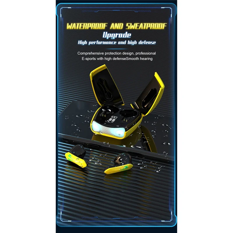X16Pro Bluetooth 5.2 Fone de ouvido para jogos sem fio Fone de ouvido à prova d'água Fones de ouvido intra-auriculares com microfone, amarelo