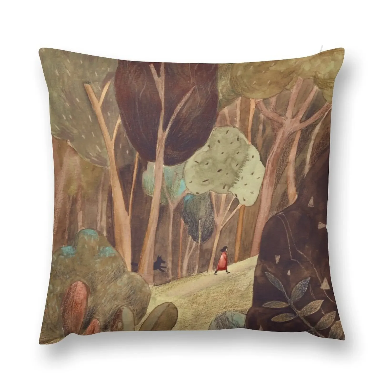 A Girl and a Dog are Walking in a Deep Green Forest Throw Pillow Sofa Decorative Covers Sofa Cushions Covers pillow