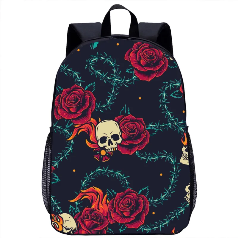 Backpack with Cool Flame Skull Girls Boys School Bag Student Book Bag Laptop Bag Teenager Daily Casual Storage Travel Backpacks