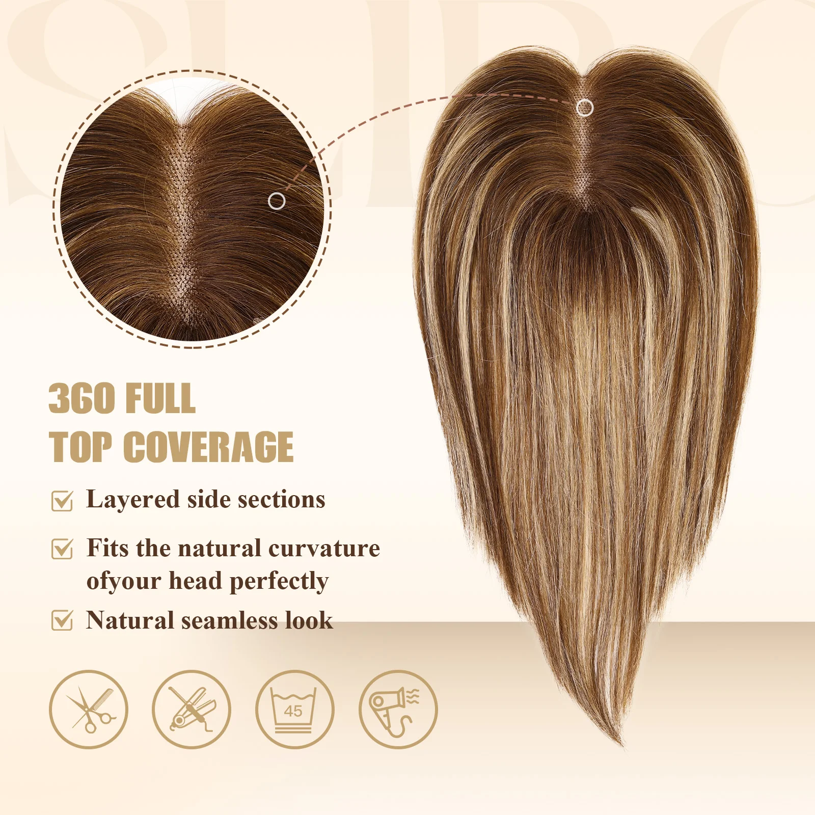 브라운 블론드 하이라이트 12인치 인모 헤어피스 여성용 레이스 베이스 클립형 부분 가발 100% 레미 인모 붙임머리