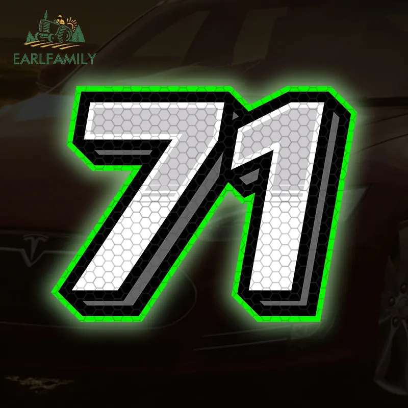 

EARLFAMILY Silver Green Racing Number Reflective Car Sticker Waterproof Motorcycle Windshield Decals Occlusion Scratch Car Label