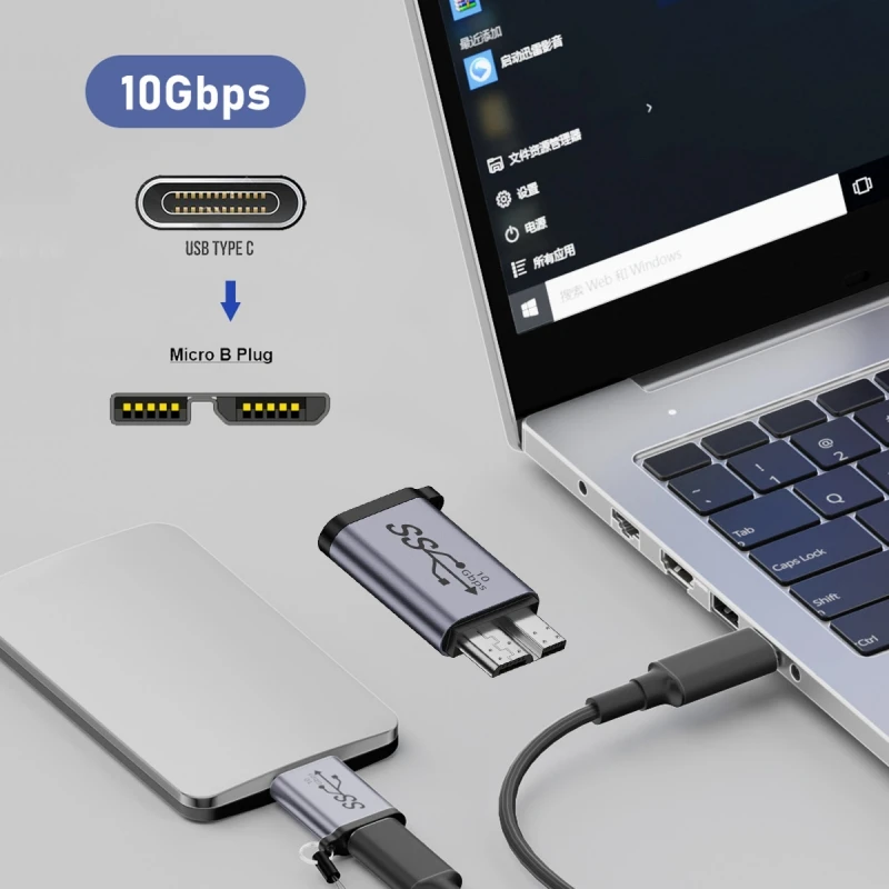 Zihan USB-C USB 3.1 Type C Female to Micro USB 3.0 Male Data Adapter 10Gbps Data Power with Chain for Laptop SSD Disk