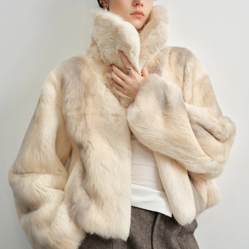 YOLANFAIRY Natural angora rabbit fur coats winter warmth long sleeve Medieval style whole real fur overcoats for woman 2025