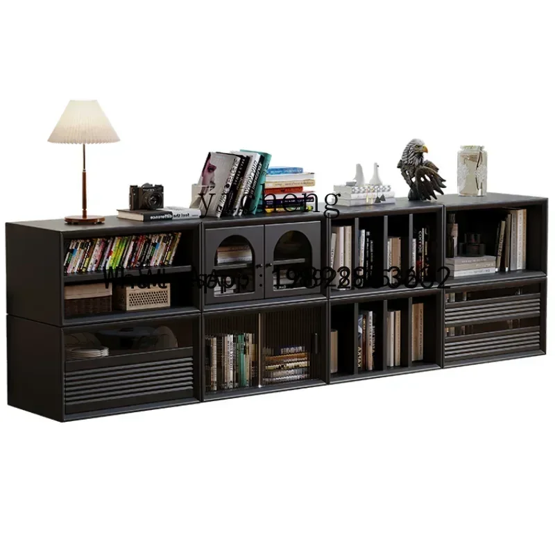 

LYY Black Vintage Solid Wood Combined Bookcase Living Room Multi-Function TV Cabinet Storage Grid Cabinet