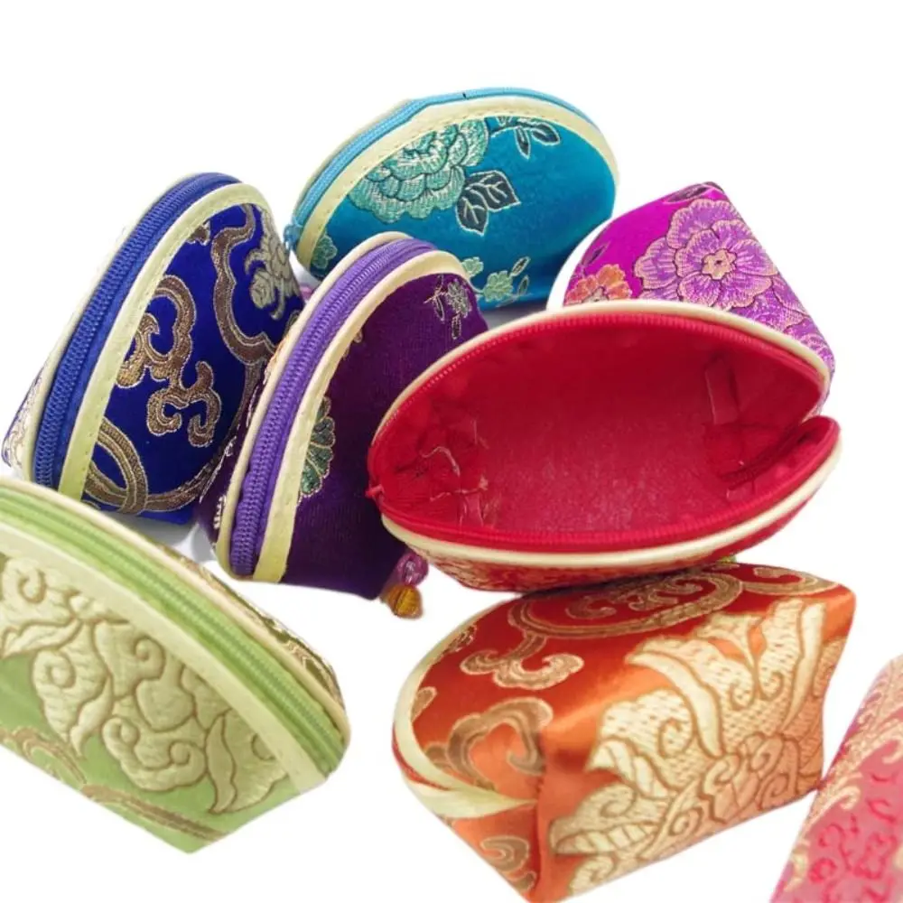 Chinese Style Multi Color Embroidery Auspicious Cloud Flower Cloth Wallet Gift Shell Coin Pouch Jewelry Storage Bag