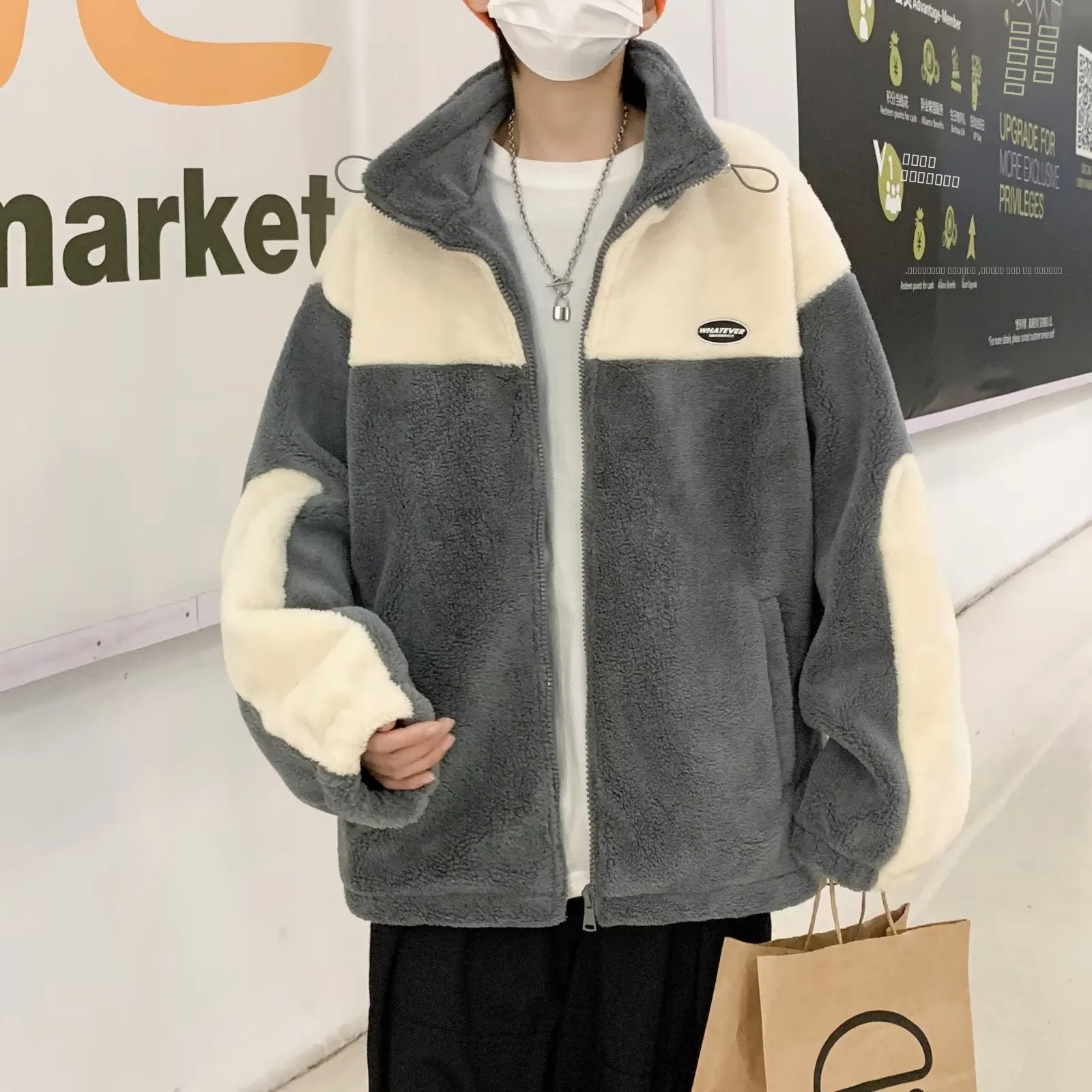 

Осенне-зимняя мужская хлопковая куртка большого размера с воротником-стойкой, простой и модный дизайн, молодежная повседневная свободная куртка на молнии