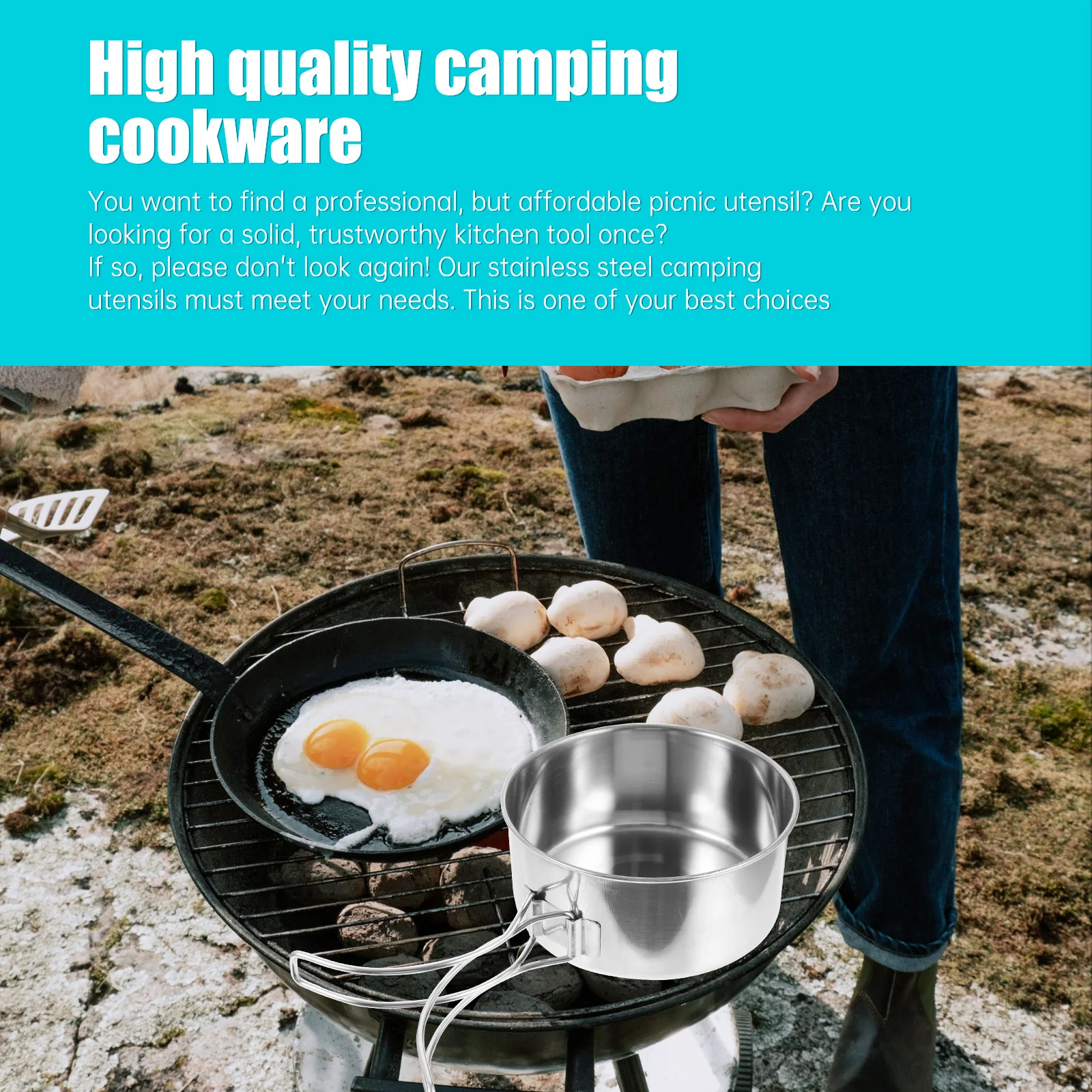 

Skillet Outdoor Camping Tableware Stainless Steel Pot Cooking Equipment Set Portable Silver Outdoor-cookware Travel