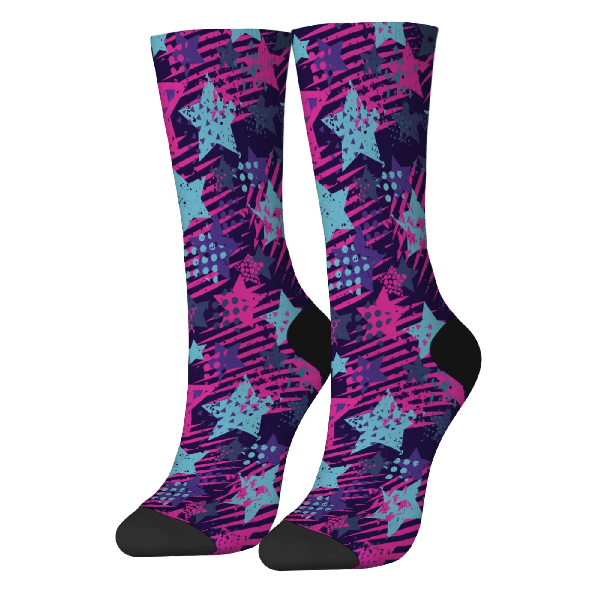 Abstract Geometric Star Socks Street Style Retro Trend Men's Socks Breathable Anti-Slip Outdoor Sports Socks Novelty Party Gift