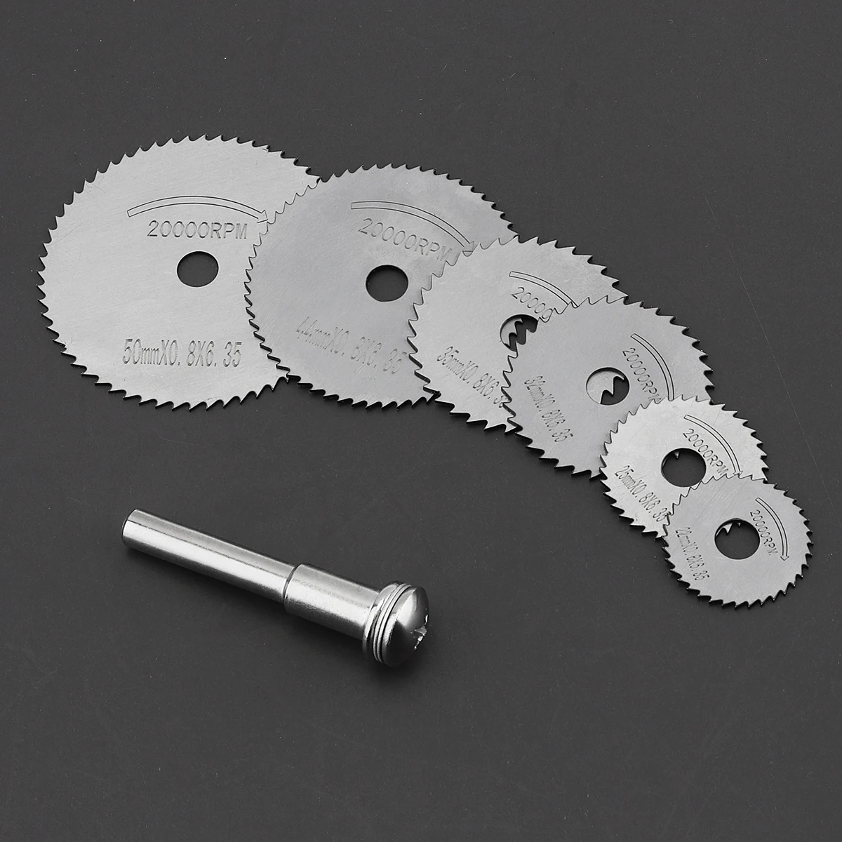 Mini Circular Saw Blades 6pcs HSS Rotary Cutting Disc Wood Cutting with 6mm Diameter Connect Rod for Drill Rotary Mandrel