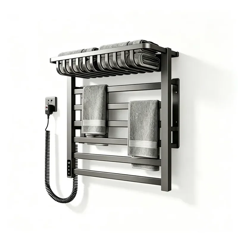 Modern Electric Towel Warmer Rack Non Drilling Space Aluminum Bronze Gray White Powder Coated Surface Bathroom Heating Bar