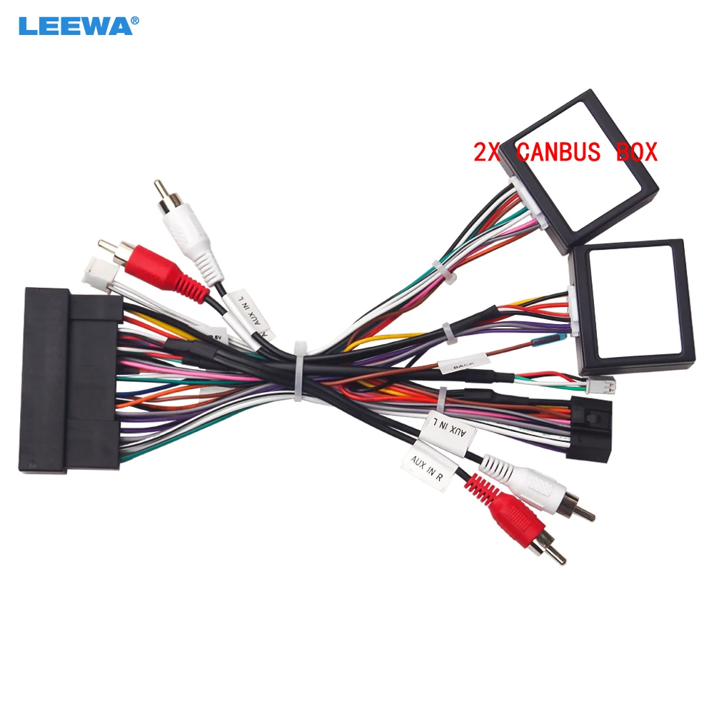 LEEWA-reproductor de DVD de 16 pines para coche, adaptador de alimentación con 2 cajas Canbus para Hyundai IX35, Sonata 8, Santafe, Kia K3, arnés de cableado