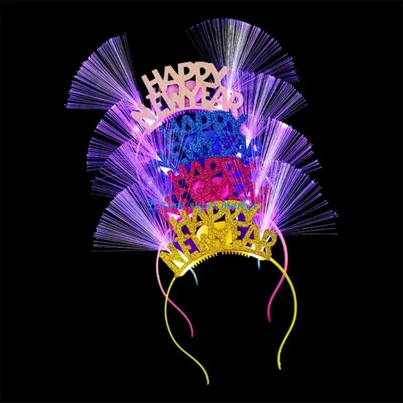 090B New Year Crown Headband Light up Stage 2025 Headwear Crown Christmas Party Props Crown Present Headband