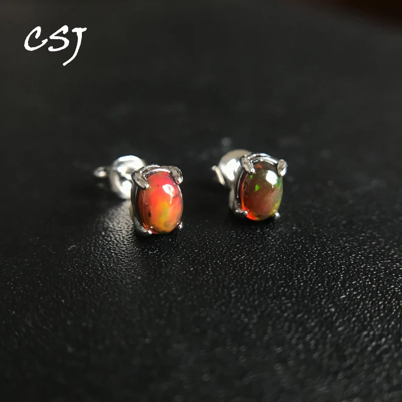 CSJ 100% Natural Africa Opal Stud Earrings 925 Sterling Silver Jewelry Gemstone 4*6mm for Women Birthday Party Christmas Gift